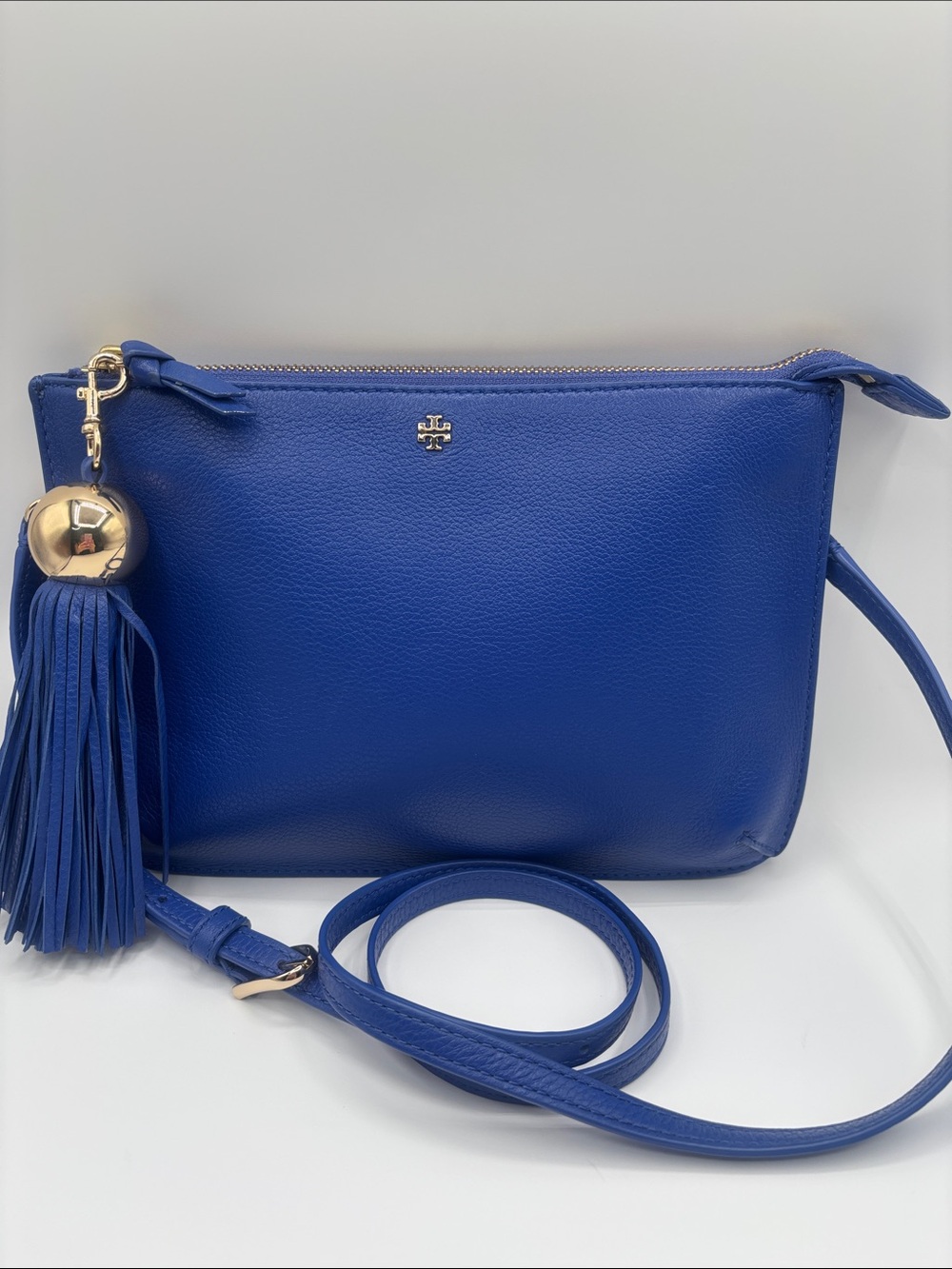 Tory Burch Royal Blue Leather Crossbody with Tassel Charm